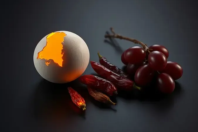 Alimentos perigosos para micro-ondas como ovos, pimentas secas e uvas em composição conceitual de advertência