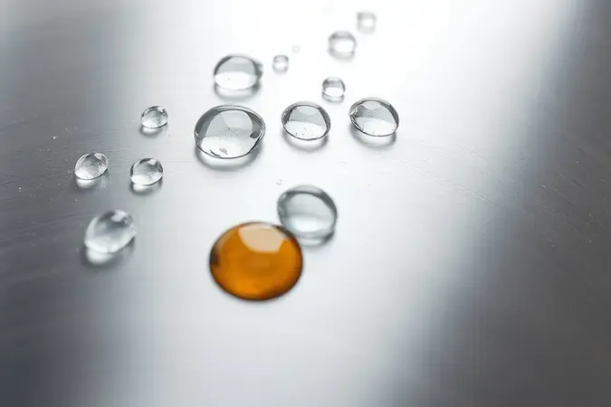 Gotas de água sobre superfície metálica com início de oxidação, ilustrando as causas da ferrugem em micro-ondas.