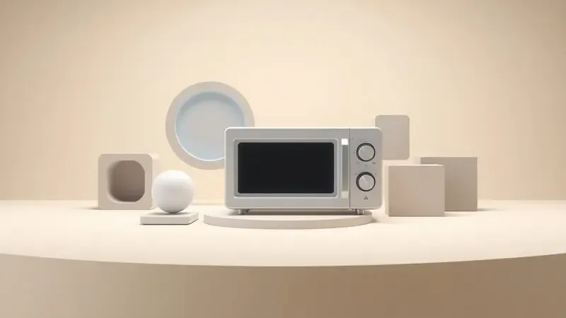 Conceito visual de escolha de eletrodoméstico com formas geométricas abstratas em renderização 3D moderna