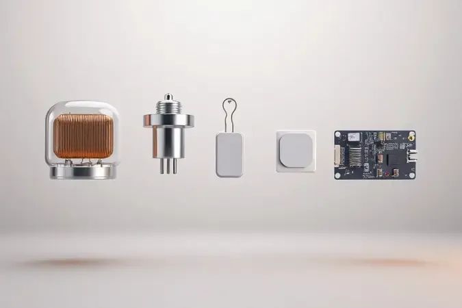 Render 3D conceitual com cinco componentes internos de micro-ondas representando as principais causas de falha no aquecimento.