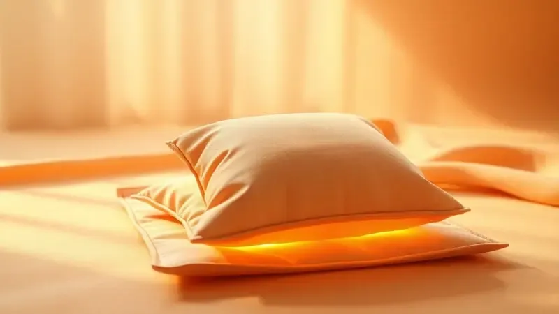 Compressa quente conceitual em render 3D com tons quentes e atmosfera terapêutica relaxante.