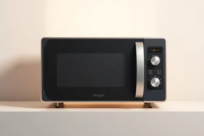 Silhueta elegante de micro-ondas moderno em renderização 3D destacando design minimalista e proporções refinadas