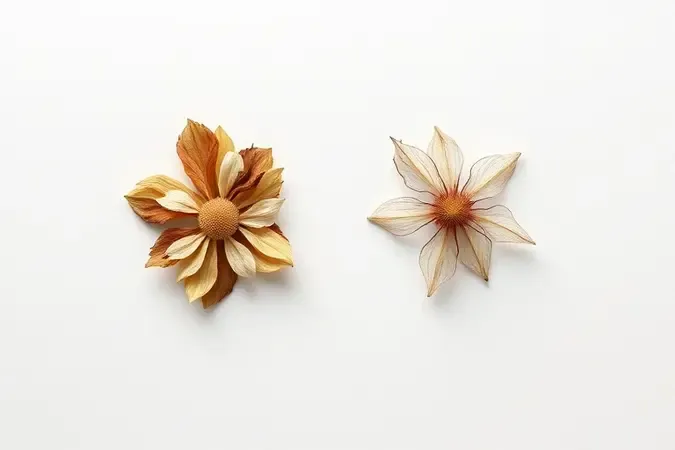 Comparação entre flor seca corretamente e flor com erros comuns de desidratação