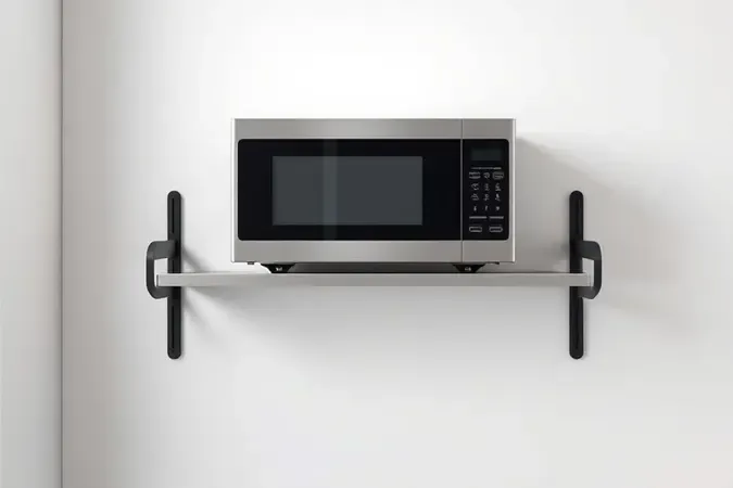 Ilustração conceitual de suporte de micro-ondas de parede mostrando estrutura de montagem e design flutuante moderno
