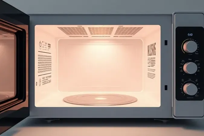 Render 3D conceitual do espaço interno otimizado e iluminação uniforme de micro-ondas moderno