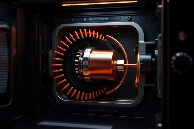 Visualização conceitual de componentes internos de micro-ondas com falha elétrica no magnetron e capacitor de alta voltagem.