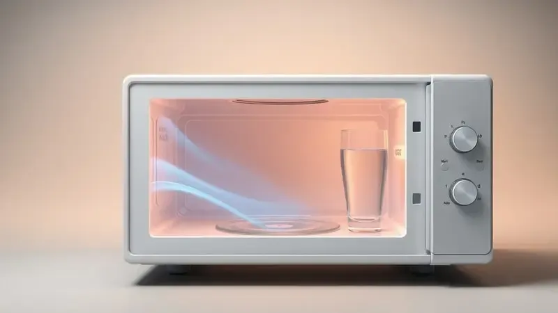 Ilustração conceitual mostrando como as ondas eletromagnéticas aquecem os alimentos dentro do micro-ondas