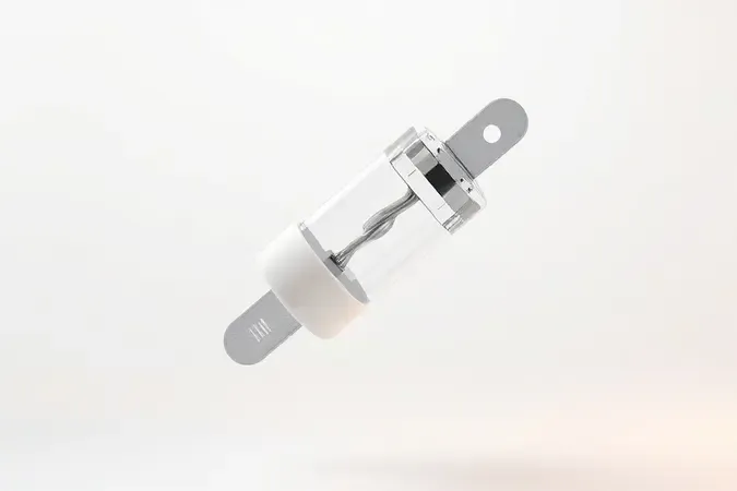 Render 3D conceitual de um fusível cerâmico de micro-ondas flutuando em composição minimalista com iluminação suave.