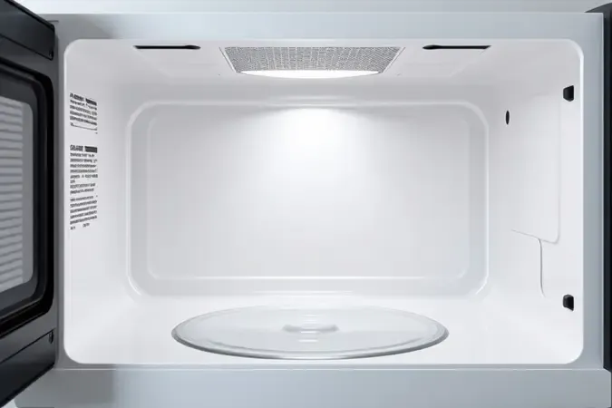 Interior de micro-ondas com revestimento limpa fácil mostrando superfície antiaderente e gota d'água