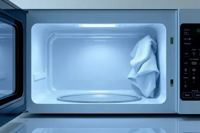 Interior de micro-ondas com revestimento antiaderente sendo limpo facilmente com pano de microfibra