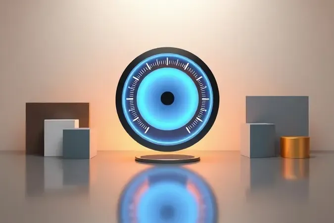 Visualização conceitual de medição de potência em watts com medidor circular abstrato e gradiente de cores quente e frio