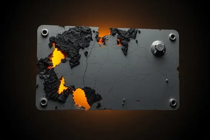 Render 3D conceitual de placa de mica danificada com rachaduras e marcas de queimado indicando perigo