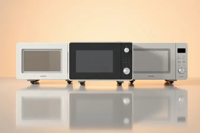 Comparação conceitual entre modelos similares de micro-ondas lado a lado