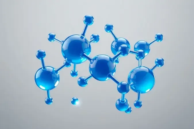 Render 3D de moléculas de água estilizadas vibrando intensamente sob ondas de energia, ilustrando a fricção molecular no aquecimento por micro-ondas.
