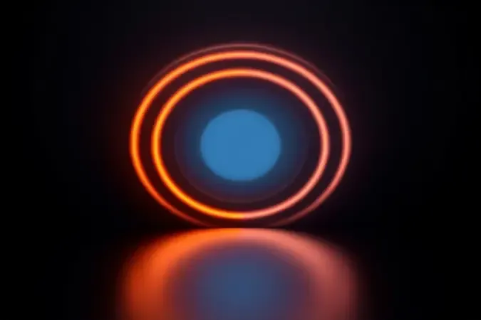 Render 3D abstrato representando níveis de potência de micro-ondas com anéis concêntricos de energia luminosa.