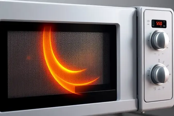 Render 3D das saídas de ar de micro-ondas com efeito de superaquecimento por obstrução da ventilação.
