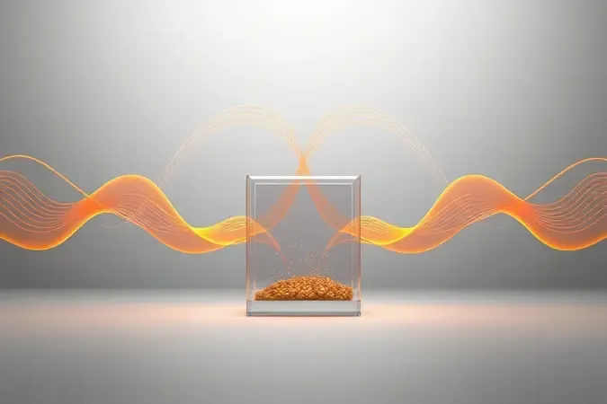 Render 3D conceitual de ondas eletromagnéticas senoidais atravessando um objeto translúcido, representando a ciência do aquecimento por micro-ondas.