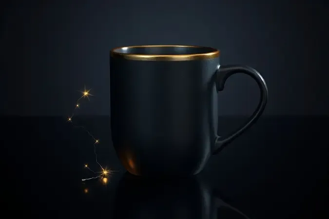 Caneca de cerâmica com detalhe metálico na borda ilustrando o perigo de usar peças com ouro ou prata no micro-ondas.