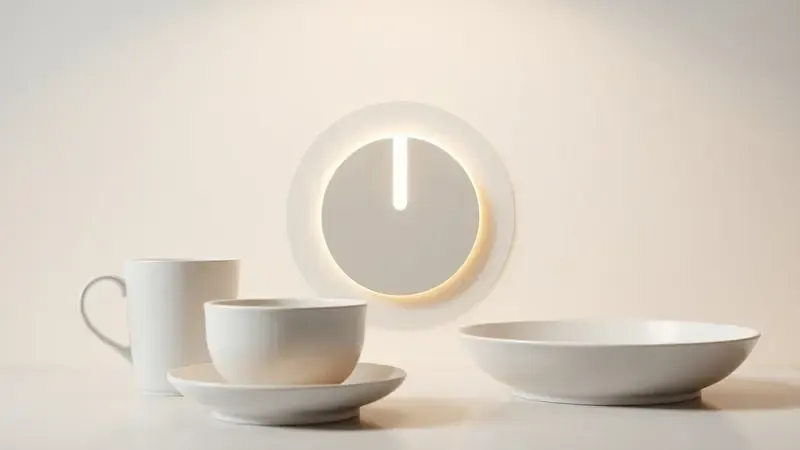 Indicador conceitual de potência ideal de micro-ondas com utensílios de cozinha do dia a dia