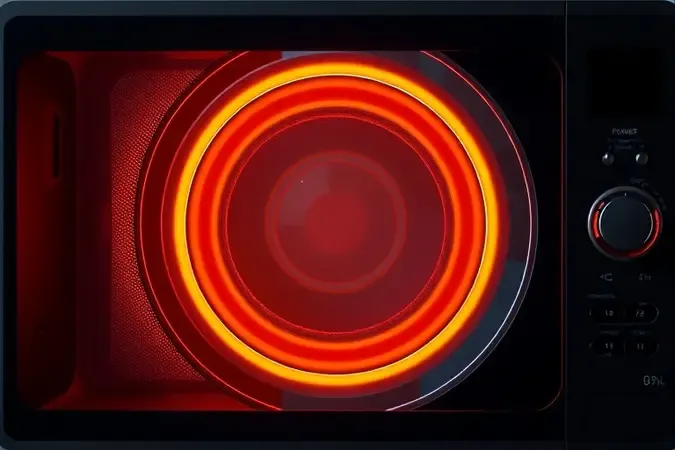 Conceito visual abstrato representando níveis de potência de micro-ondas com anéis de energia em gradientes de cores.