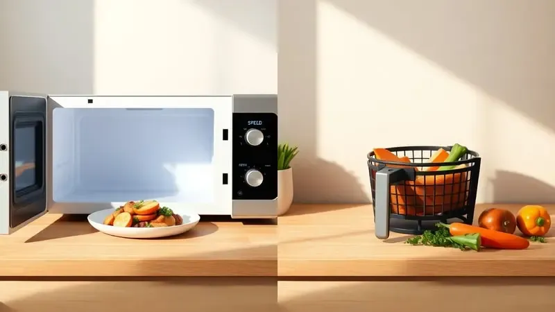 Uso prático de airfryer e micro-ondas em diferentes situações culinárias para economizar energia