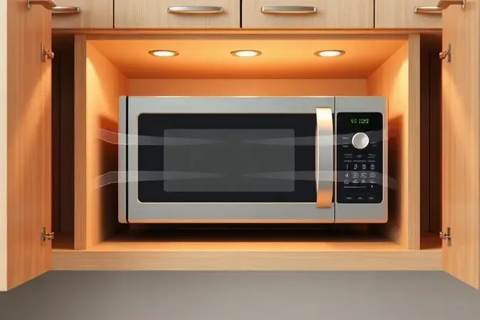 Ilustração da importância da ventilação adequada ao embutir micro-ondas com destaque para circulação de ar e dissipação de calor