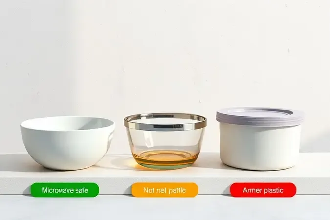 Composição conceitual de utensílios de cozinha com indicadores cromáticos de segurança para uso em micro-ondas