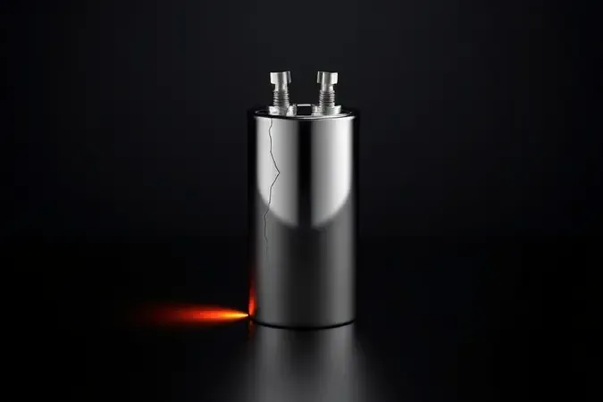 Renderização 3D de capacitor de micro-ondas com indicadores visuais de defeito, como rachadura no isolador cerâmico e deformação no corpo metálico.