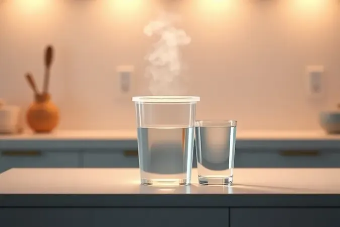 Cena de teste caseiro com recipiente plástico e copo com água para verificar segurança no micro-ondas.