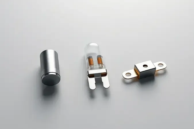 Três tipos diferentes de fusíveis para micro-ondas em renderização 3D: cerâmico, vidro e térmico lado a lado.