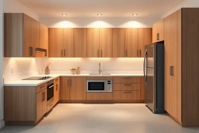 Conceito do triângulo de trabalho na cozinha com micro-ondas posicionado estrategicamente entre áreas de cocção, lavagem e refrigeração.
