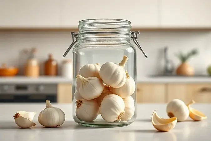 Truque do pote para descascar alho sacudindo após aquecer no micro-ondas
