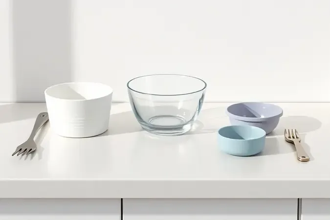 Utensílios seguros para micro-ondas como cerâmica, vidro e silicone em composição minimalista