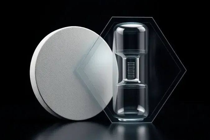 Close-up conceitual 3D de varistor e fusível de proteção envoltos por escudo translúcido protetor.