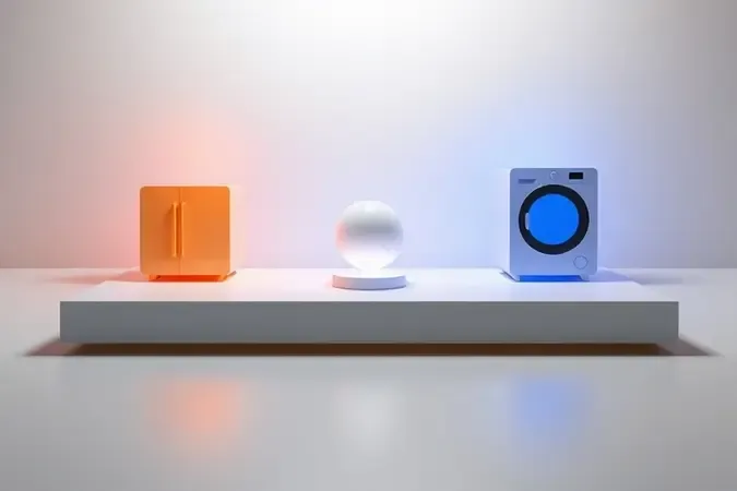 Renderização 3D conceitual representando a escolha entre air fryer e micro-ondas conforme o perfil de uso do consumidor.